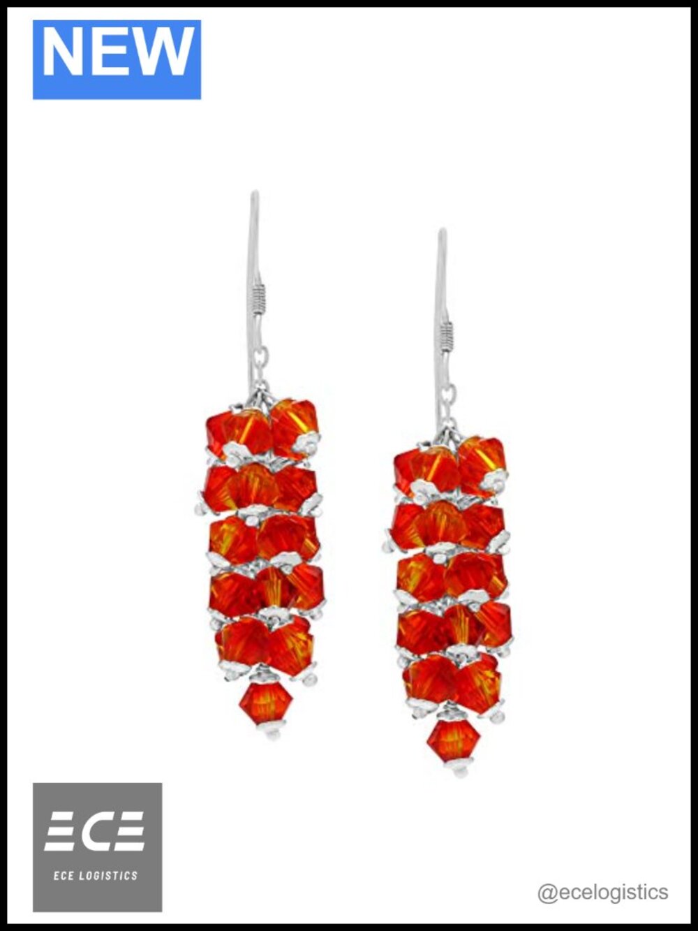 925 Sterling Silver Dangle Earrings Faceted Fire Opal Crystal Drop